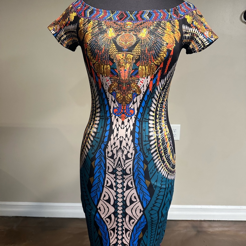 Jealous Tomato Vibrant Blue and Gold Midi Dress